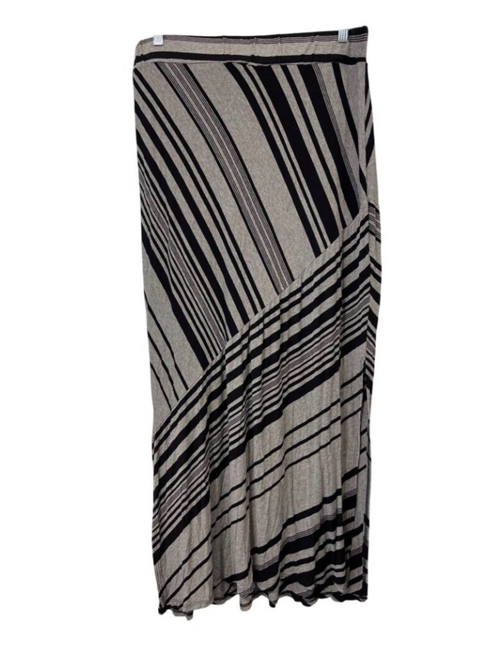 AGB Striped Side Slit Maxi Skirt Women XL Elastic Waist Gray Black Office Career